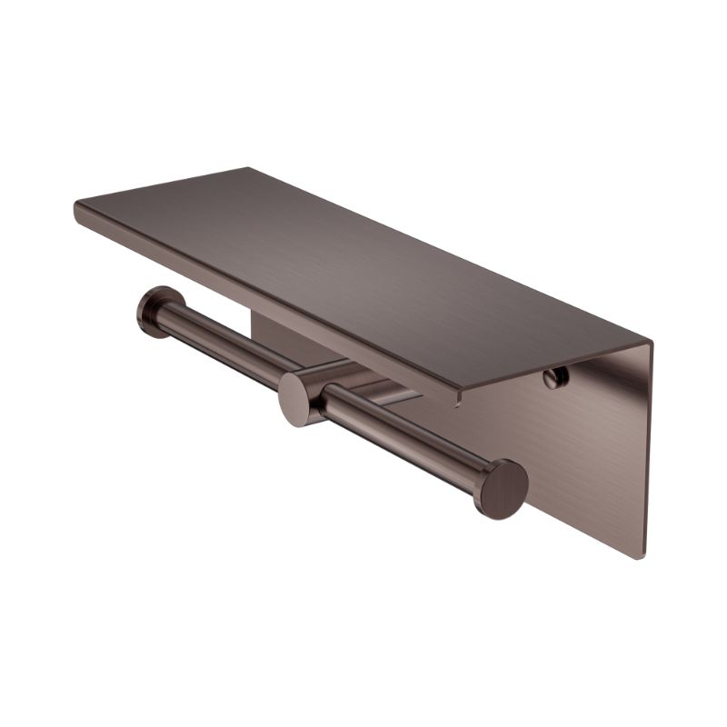 Mecca Double Toilet Roll Holder With Shelf Brushed Bronze