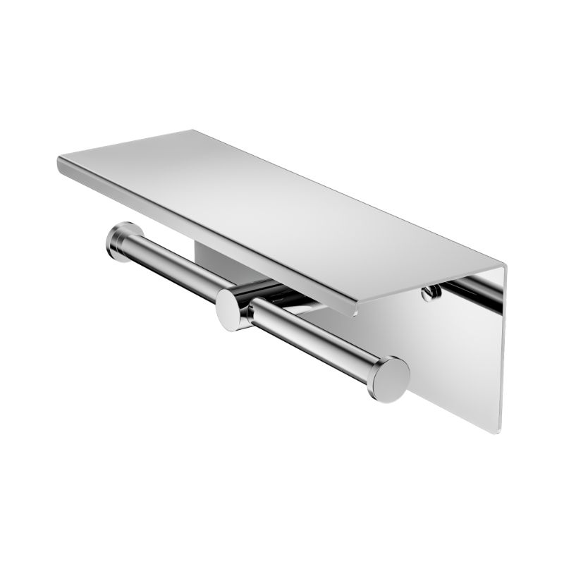Mecca Double Toilet Roll Holder With Shelf Chrome
