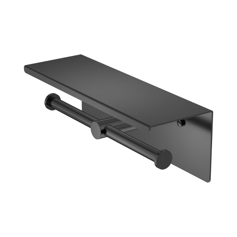 Mecca Double Toilet Roll Holder With Shelf Gun Metal