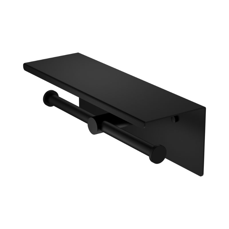 Mecca Double Toilet Roll Holder With Shelf Matte Black