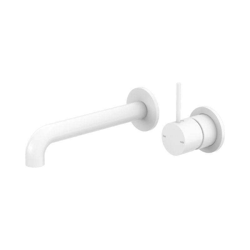 Mecca Wall Basin/Bath Mixer Separate Back Plate Handle Up 120mm Matte White