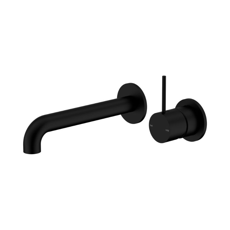 Mecca Wall Basin/Bath Mixer Separate Back Plate Handle Up 185mm Matte Black