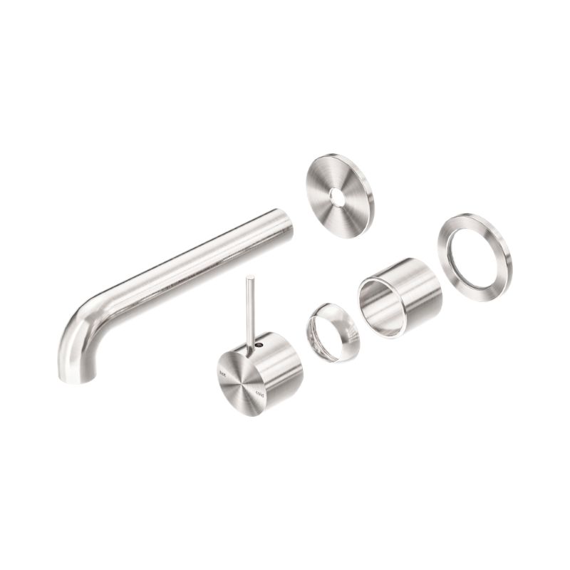 Mecca Wall Basin/Bath Mixer Separate Back Plate Handle Up 185mm Trim Kits Only Brushed Nickel